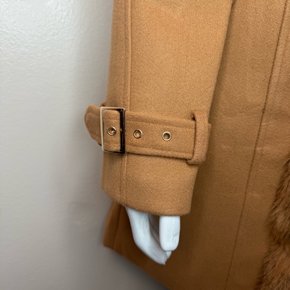 Khaki removable faux fur belted wrap pea coat - Picture 8 of 14